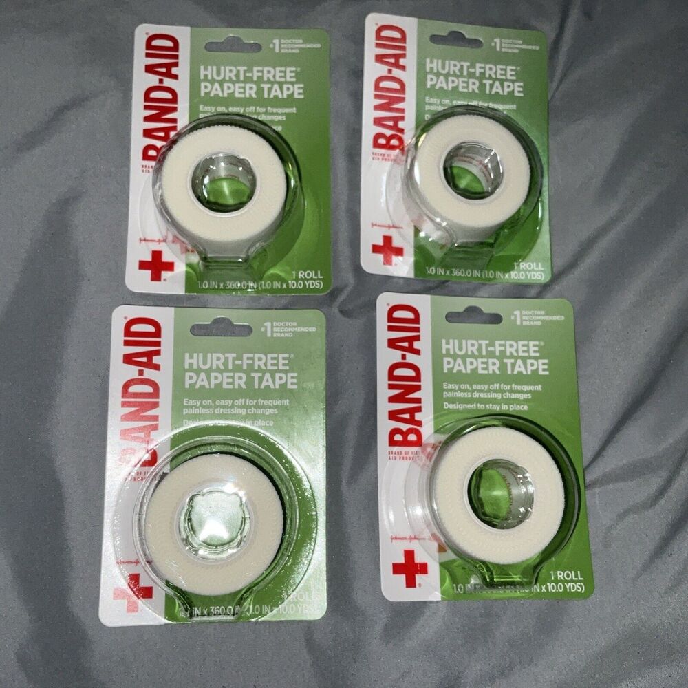 BAND-AID HURT FREE PAPER TAPE WOUND CARE 1.0 IN x 10.0yds LOT OF 4 BRAND NEW